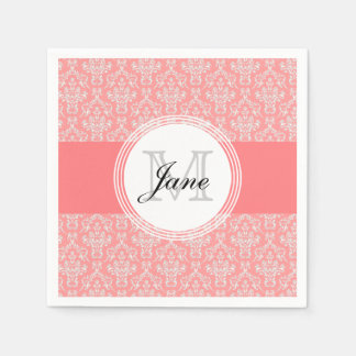 Serviettes En Papier Monogramme moderne Damask Napkin Corail
