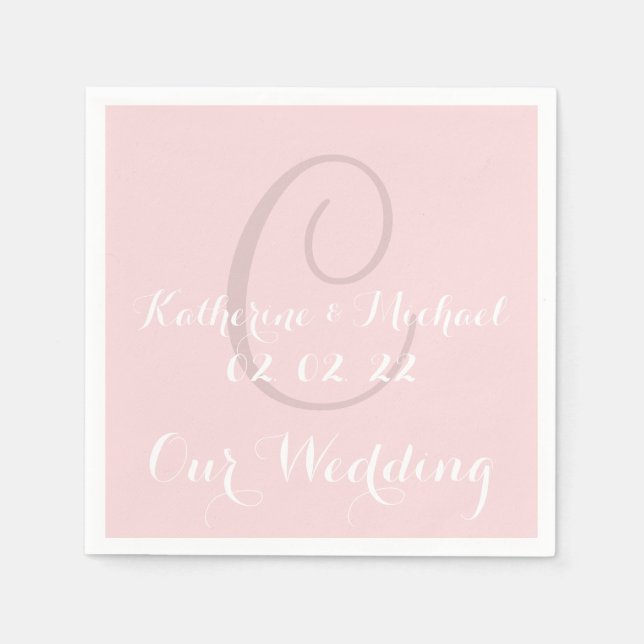 Serviettes En Papier Monogramme Pale Rose classique Mariage Papier serv (Devant)