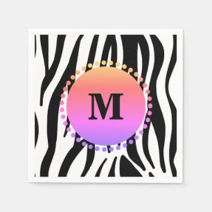 Serviettes En Papier Monogramme personnalisé de bande noire Zèbre