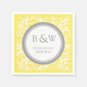 Serviettes En Papier Monogramme personnalisé Mariage Napkin jaune gris 