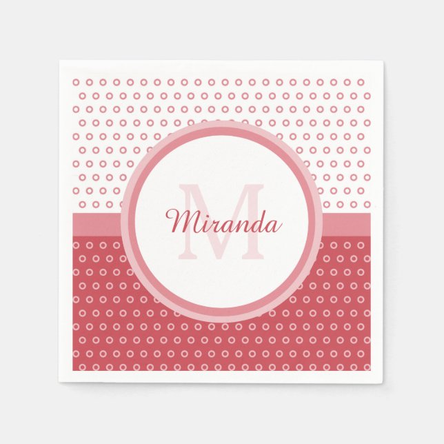 Serviettes En Papier Monogramme Pois rose et blanc mod avec nom (Devant)