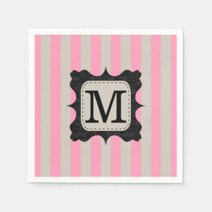 Serviettes En Papier Monogramme rose vintage de coutume de noir de