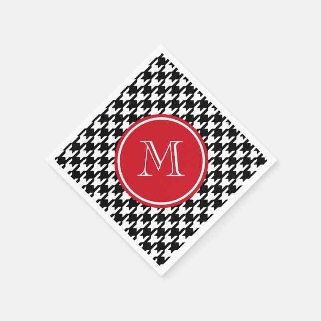 Serviettes En Papier Monogramme rouge noir et blanc (Coin)