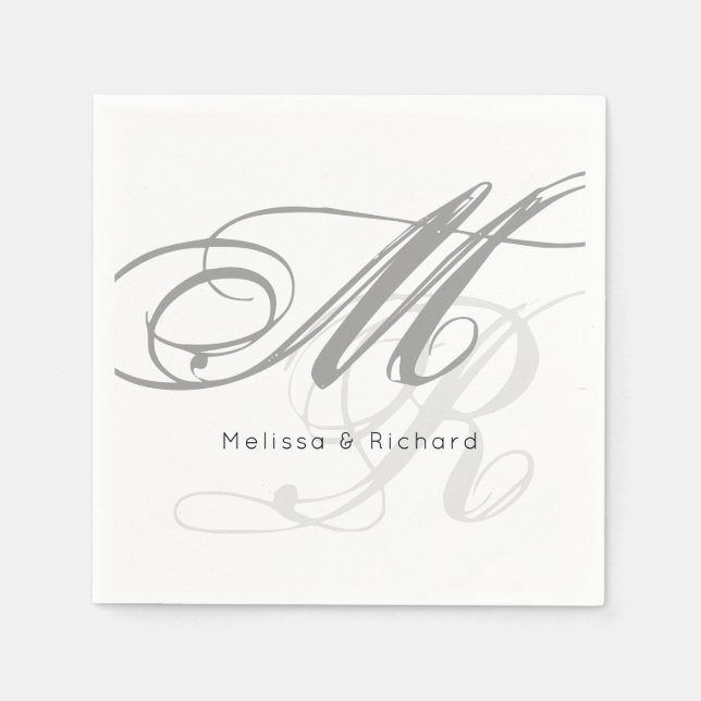 Serviettes En Papier monogramme simple noir et blanc (Devant)