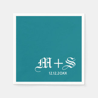 Serviettes En Papier Monogrammes de mariage simples et élégants Turquoi