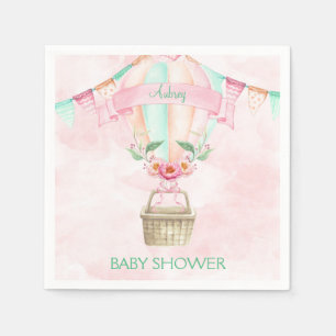 Serviettes En Papier Montgolfière aquarelle rose menthe pêche