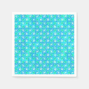 Serviettes En Papier Motif Abstrait - Bleu, Jade vert & Blanc