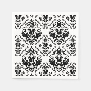 Serviettes En Papier Motif blanc noir classique de damassé - chic