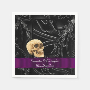 Serviettes En Papier Motif damassé mariage du crâne gothique noir