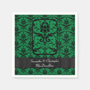 Serviettes En Papier Motif damassé mariage noir et vert