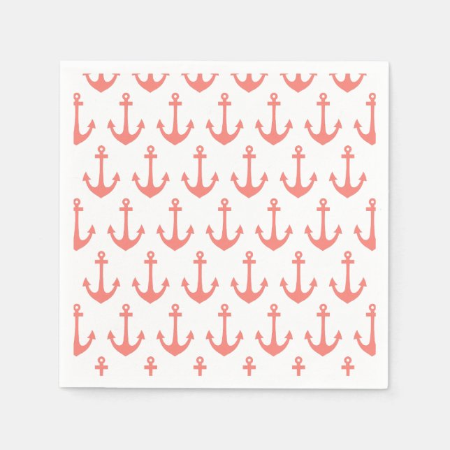 Serviettes En Papier Motif d'Ancre marine rose corail (Devant)