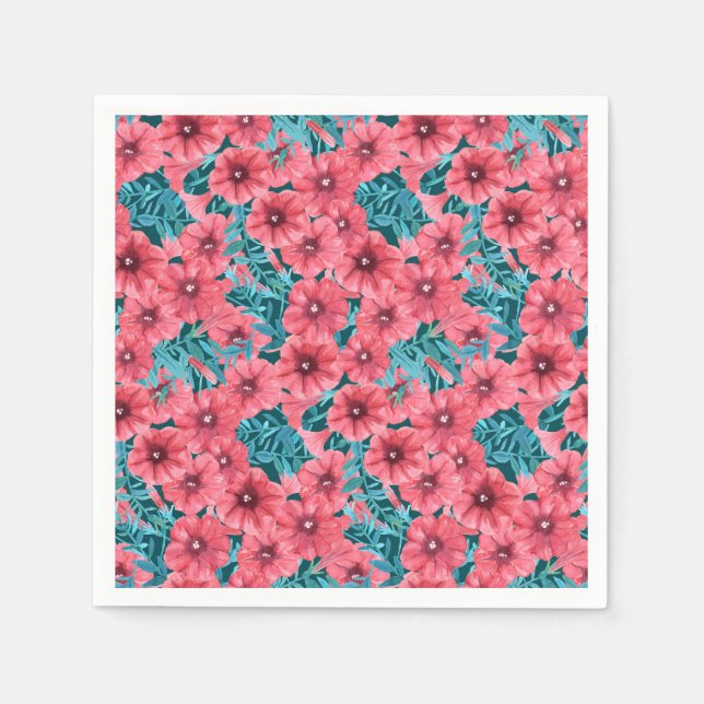Serviettes En Papier Motif de fleurs de pétunia rouge (Devant)