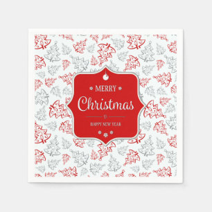 Serviettes En Papier Motif de Noël élégant rouge et argent