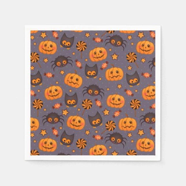 Serviettes En Papier Motif d'Halloween mignon Arrière - plan pourpre (Devant)