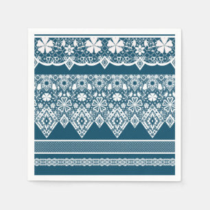 Serviettes En Papier Motif en dentelle bleue.