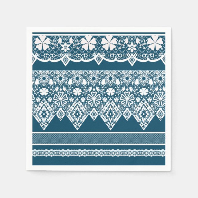 Serviettes En Papier Motif en dentelle bleue. (Devant)