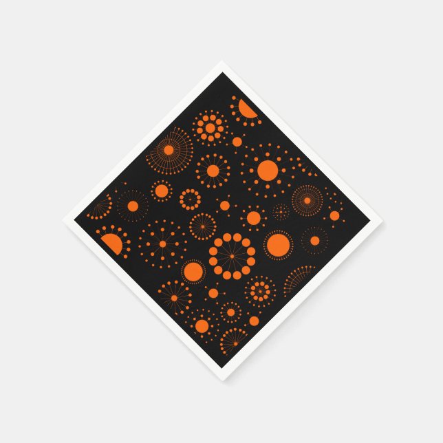 Serviettes En Papier Motif Halloween Orange Et Cercles Noirs (Coin)