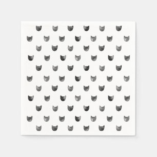 Serviettes En Papier Motif mignon chic noir et blanc de chat