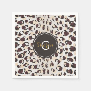 Serviettes En Papier Motif moderne chic brun cheetah imprimé monogramme