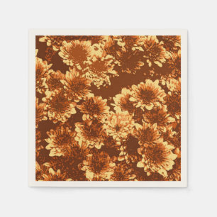 Serviettes En Papier Motif moderne de dahlia graphique, marron et or