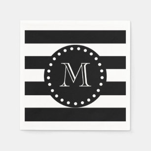 Serviettes En Papier Motif noir et blanc, Monogramme noir