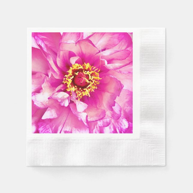 Serviettes en papier motif Pivoine Rose, Cocktail (Devant)