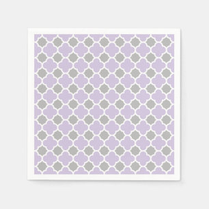 Serviettes En Papier Motif Quatrefoil gris blanc violet