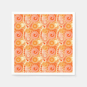 Serviettes En Papier Motif tourbillon fractal, nuances de corail orange