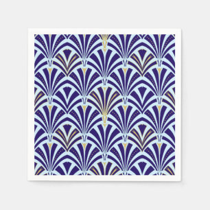 Serviettes En Papier motif ventilateur Art déco - cobalt et bleu ciel