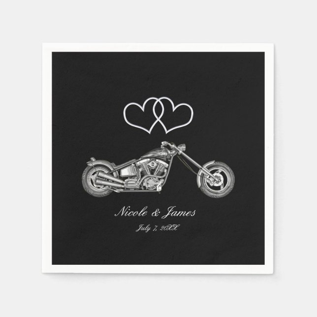 Serviettes En Papier Moto & Coeurs d'argent Mariage de moto (Devant)
