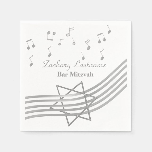 Serviettes En Papier Music Bar Mitzvah Silver (Devant)