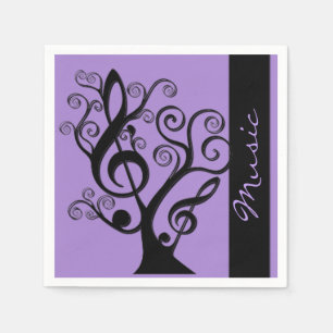Serviettes En Papier Musique noire et violette Arbre Clé Arbre Napkins