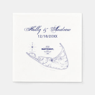 Serviettes En Papier Nantucket Island MA Carte Vintage Marine Blue