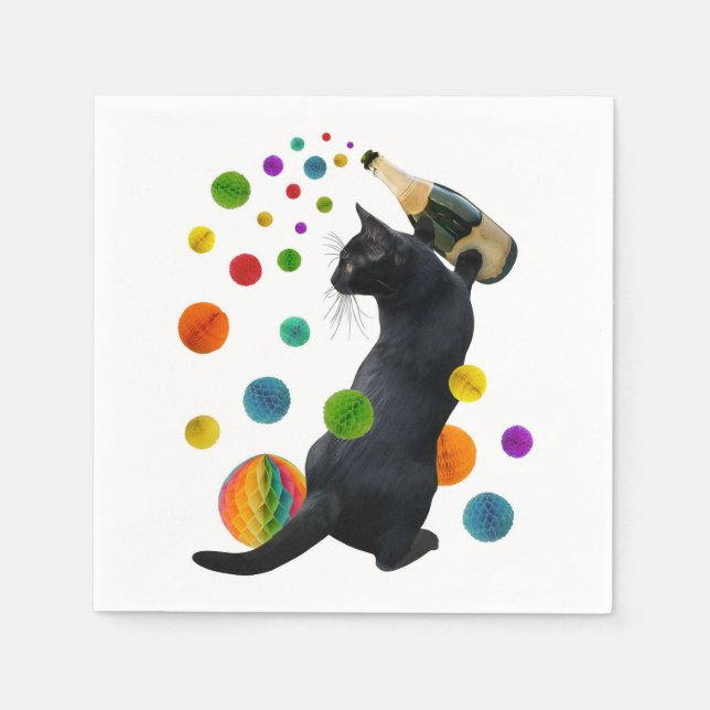 Serviettes En Papier Naples Black Cat Party (Devant)