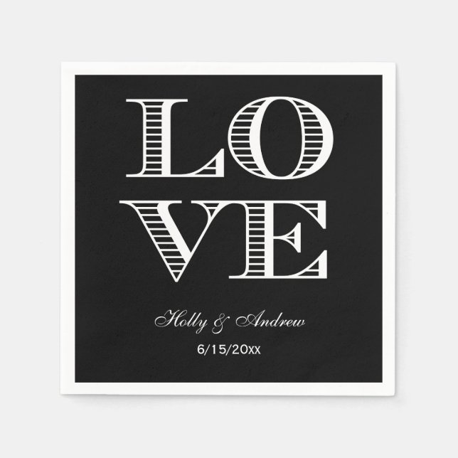 Serviettes En Papier Naples Black, White LOVE (Devant)