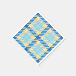 Serviettes En Papier Naples en papier tartan bleu marine et ciel