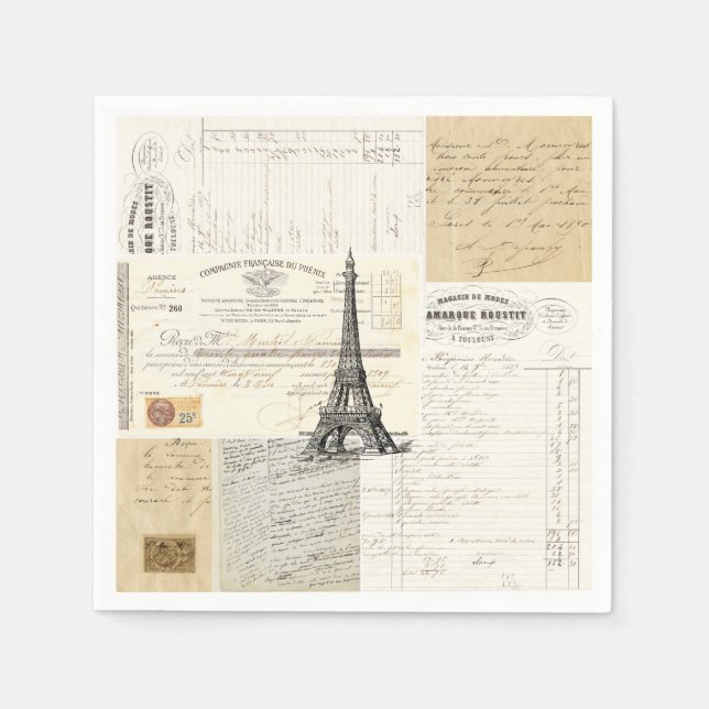 Serviettes En Papier Naples Ephemera Vintage Paris (Devant)