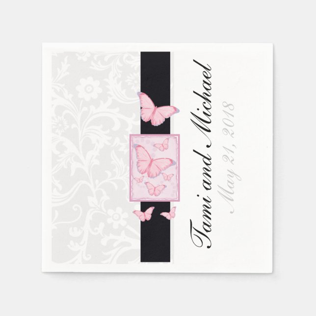 Serviettes En Papier Naples Mariage papillon personnalisées (Devant)