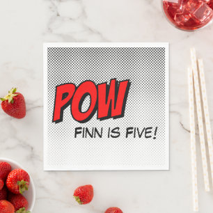 Serviettes En Papier Naples personnalisées Superhero - POW Black White