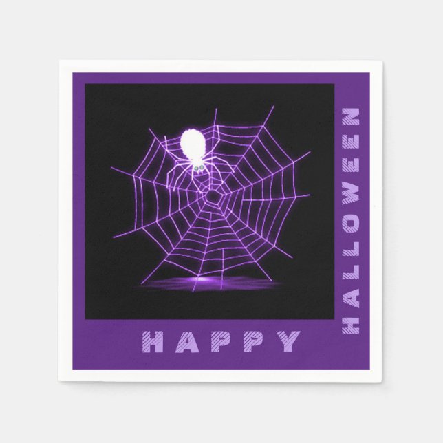 Serviettes En Papier Naples Web Spider Black & Purple Halloween (Devant)
