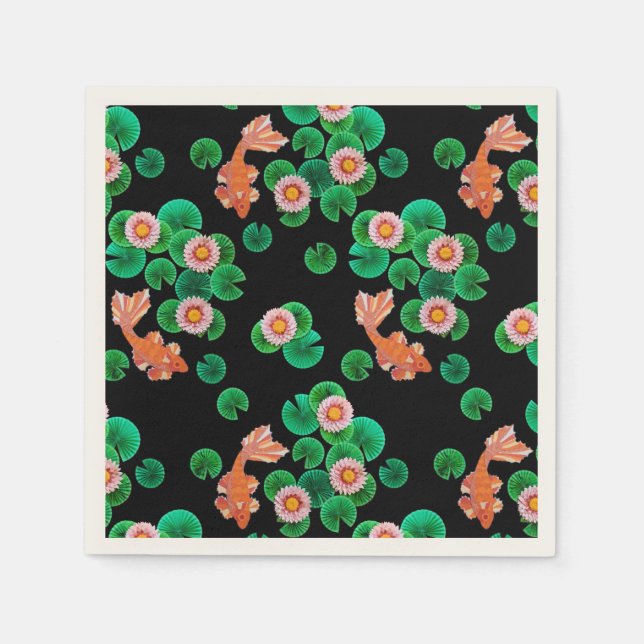 Serviettes En Papier Nappes d'eau et serviettes de poisson Koi (Devant)