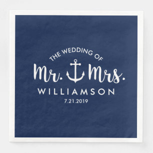 Serviettes En Papier Nautical Beach Wedding Marine Ancre bleue Custom