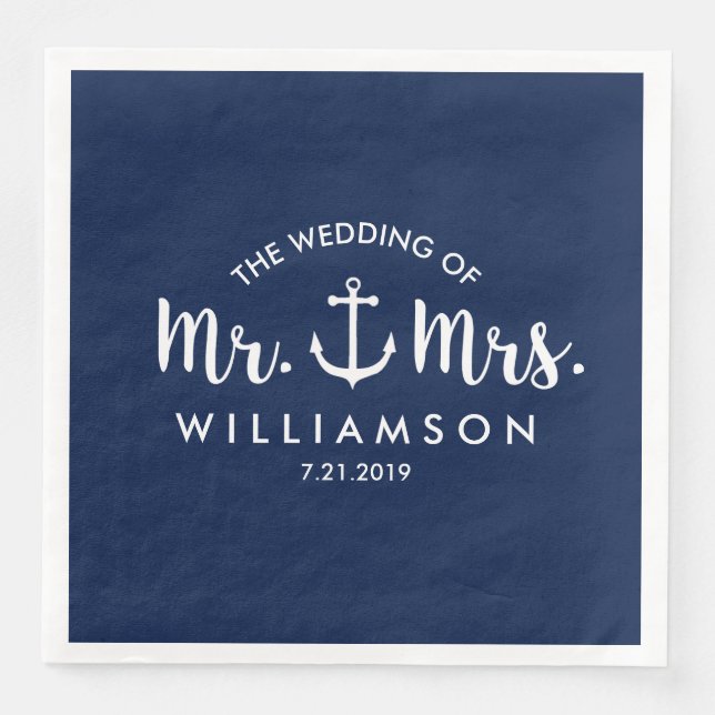Serviettes En Papier Nautical Beach Wedding Marine Ancre bleue Custom (Devant)
