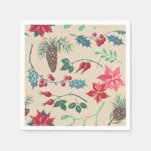 Serviettes En Papier Noël botanique traditionnel (beige)