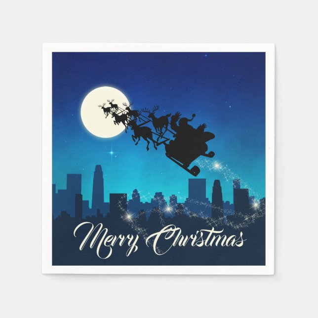 Serviettes En Papier Noël du Père Noël Sleigh (Devant)