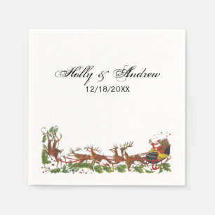 Serviettes En Papier Noël Noël Noël Père Noël Sleigh Reindeer frontière