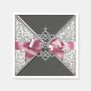 Serviettes En Papier Nœud en diamant rose et noir