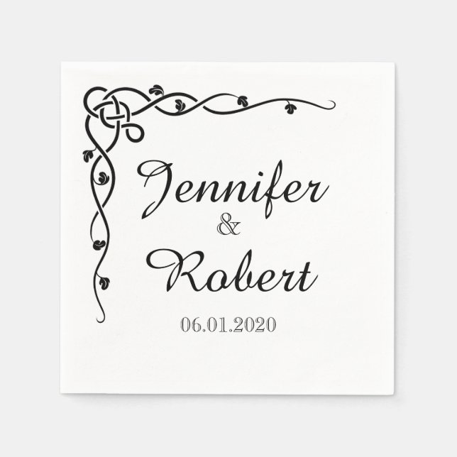 Serviettes En Papier Noir Celtic Corner Vine Mariage Napkin (Devant)