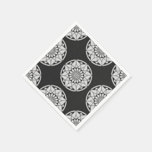 Serviettes En Papier Noir et blanc de tricotage de mandala d'étoile
