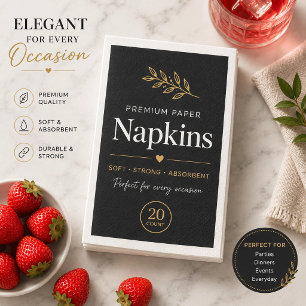 Serviettes en papier noires de luxe pour mariage